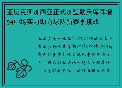 亚历克斯加西亚正式加盟勒沃库森增强中场实力助力球队新赛季挑战